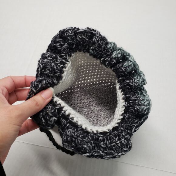 Handmade Crochet Drawstring Pouch Gray Small Purse Makeup Bag Renaissance Witchy - Picture 5 of 11